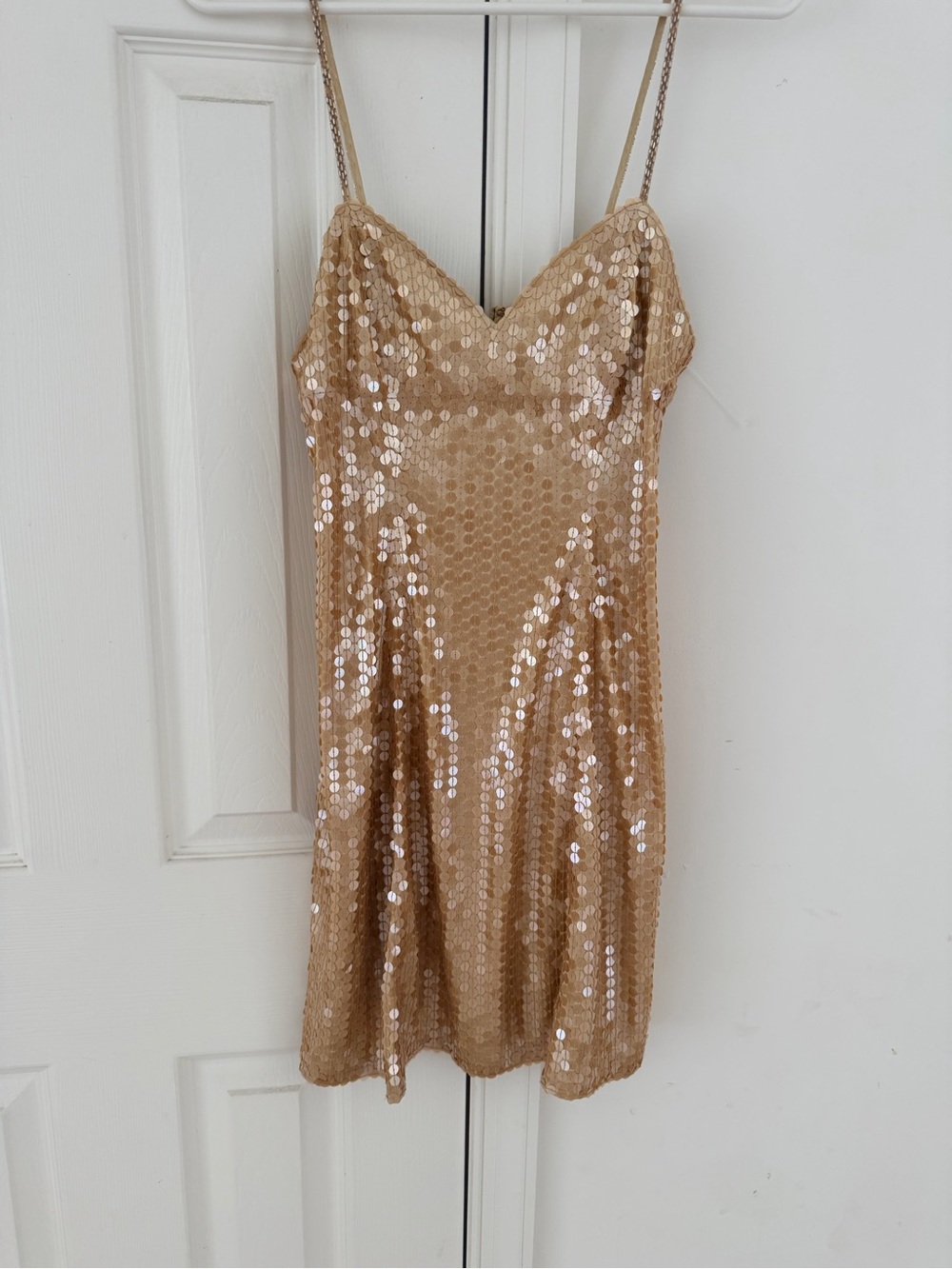 Niteline/Della Roufogali Gold Sequin Slip Dress with Beaded Spaghetti Straps